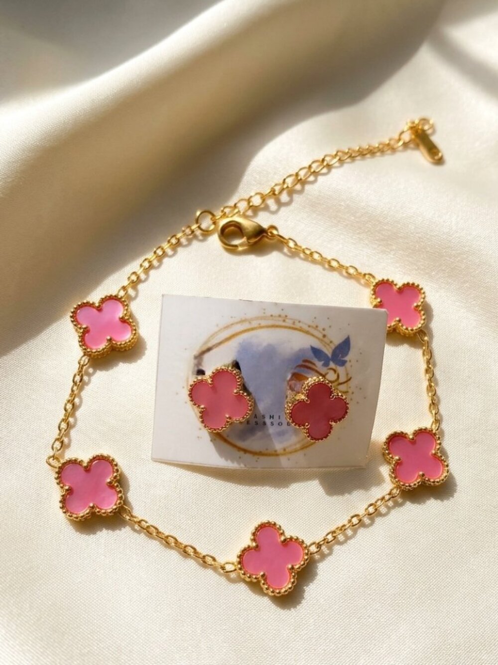 Clover Pink Jewelry Set (Bracelet and Earrings)
